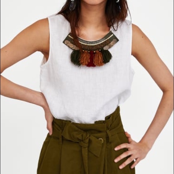 Zara Tops - ZARA LINEN TASSEL DETAIL TOP💕
